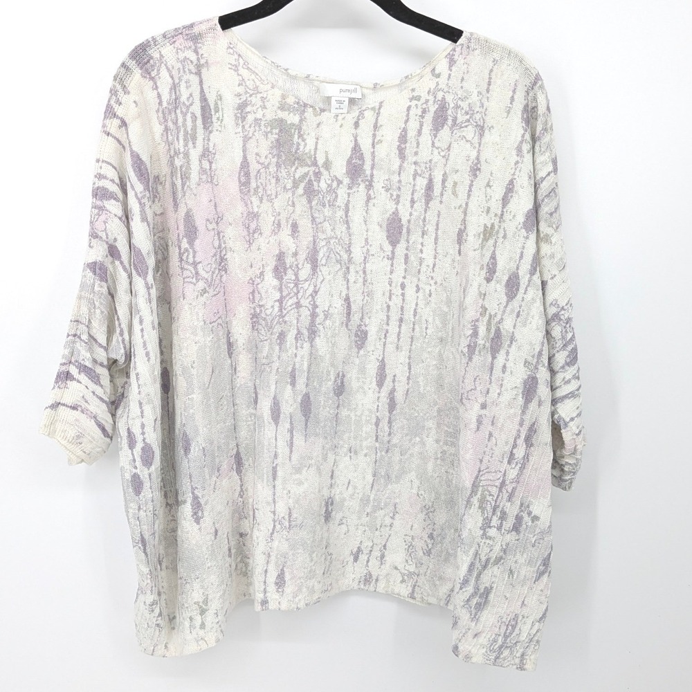 Pure‎ Jill J Jill Linen Blend Top Small Petite Purple Abstract Boxy Knit Sweater